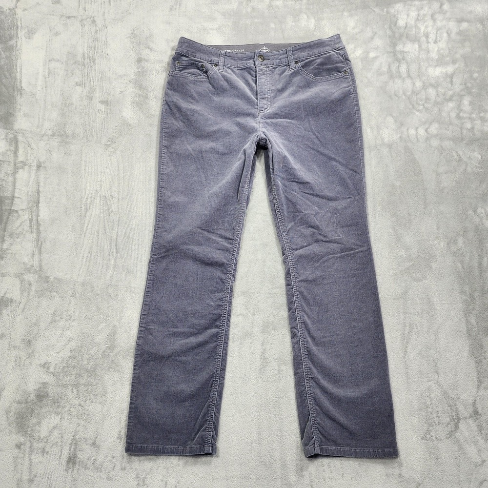 St. John's Bay Pants Womens 16 Gray Stretch Corduroy Mid Rise Straight Preppy
